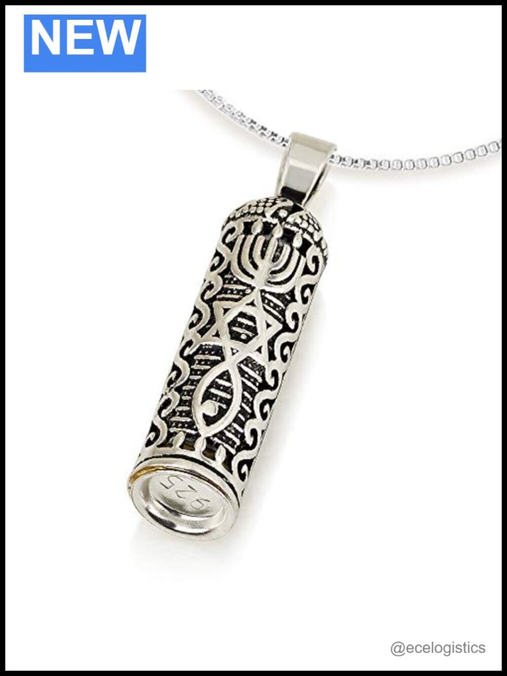 925 Sterling Silver Messianic Judaism Pendant Necklace Cubic Zirconia